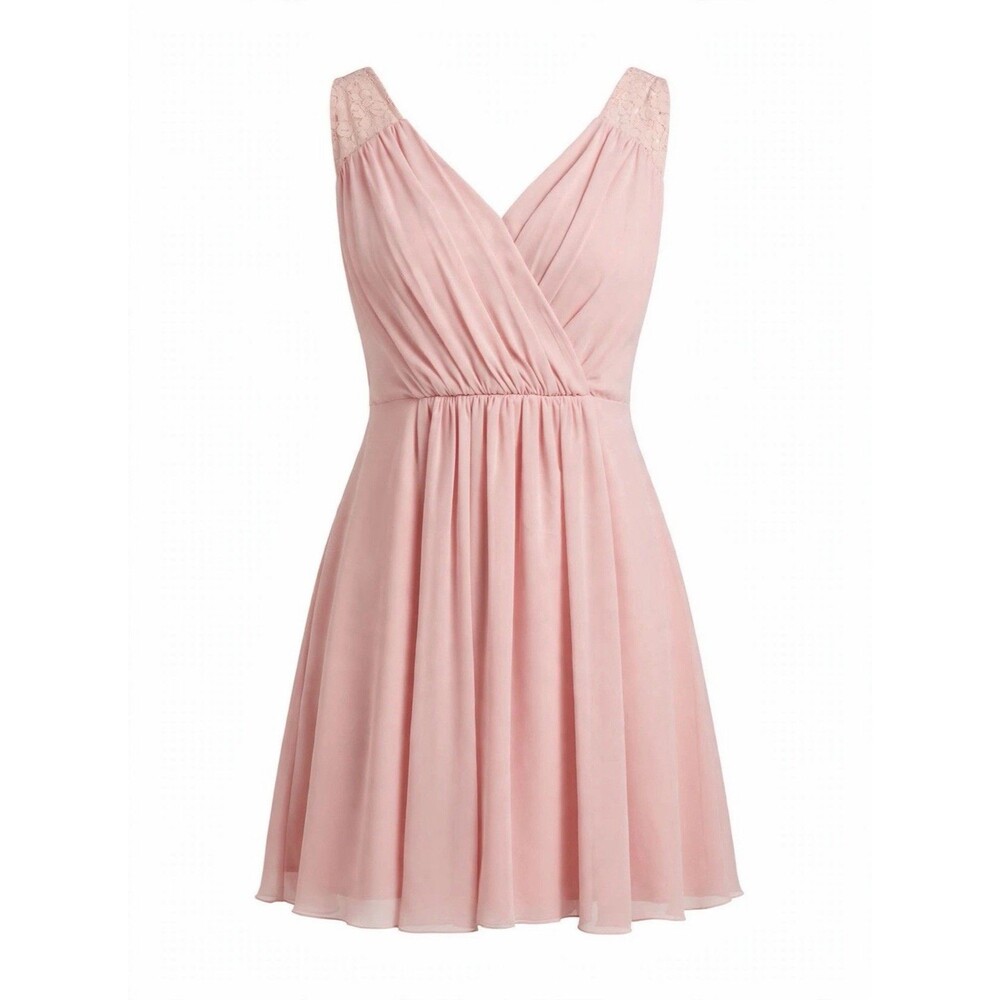 JASMINE 16 Blush Pink Chiffon Dress Short Bridesmaid Cocktail Party Lace Formal